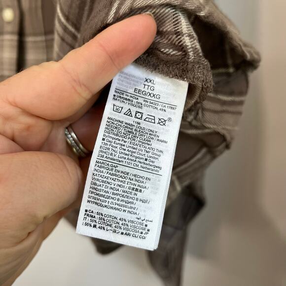 GAP Brown Plaid Cropped Flannel Button Down Shirt XXL Soft Casual Fall - Picture 7 of 10
